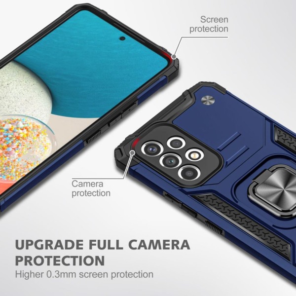 Xhy Samsung Galaxy A53 5G case med skärmskydd Magnetisk ringhållare Kickstand Militärklass helkropp Dubbellagers fallskydd Du blå