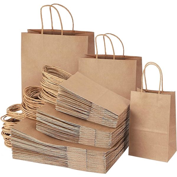 30st kraftpapperspåsar med handtag, olika storlekar blandade, lösa kraftpapperspåsar, lämpliga för kommersiella, shopping och detaljhandel