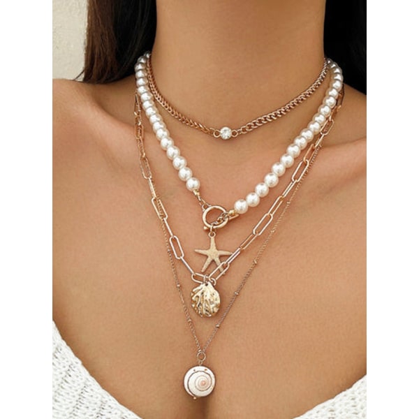 Faux Pearl Shell Beach Style Halsband