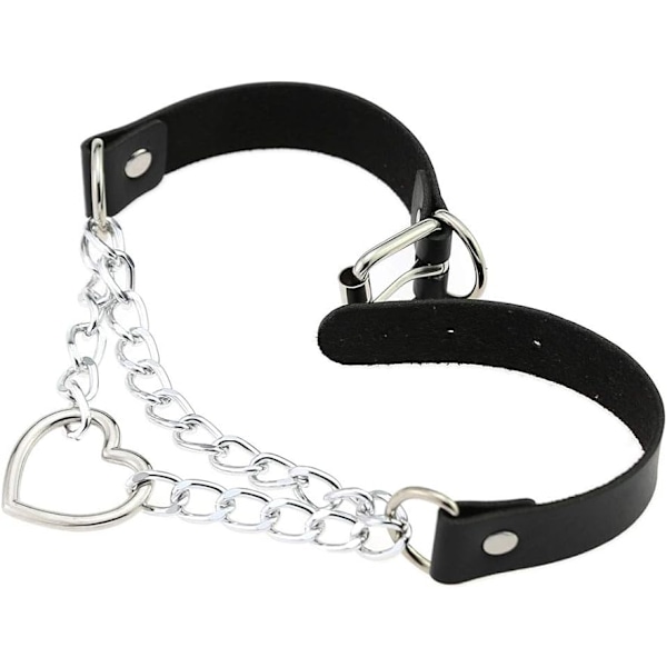 PU Faux Läder Gotisk Punk Svart Silver Hjärta Ring Justerbar Halsband