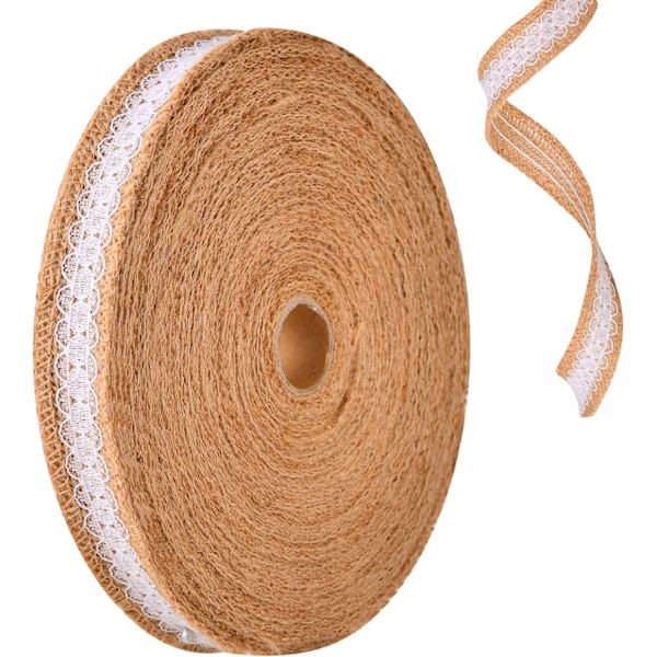 10 meter säckvävsband, vit spetsband, rustik naturjute säckvävsbandrulle för gör-det-själv hantverk Vintage bröllopsfest Favor Wrap