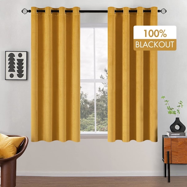 Mörkläggningsgardiner för sovrum, termiskt isolerade, ogenomskinliga, anti-kyla med öljetter, skydd mot kall gardin - Set om 2, 132 x 160 cm, gul