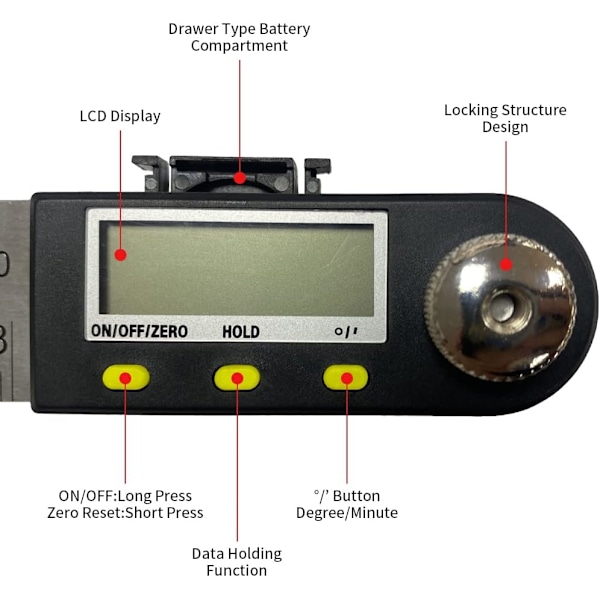 0-500 mm digital vinkelmätare 0-360° 2 i 1 rostfritt stål digital gradskiva med LCD-display vinkelmätning för konstruktion