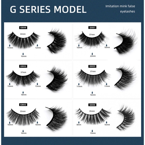 5 par 3D simulerade tjocka handgjorda konstgjorda ögonfransar (803 svart)