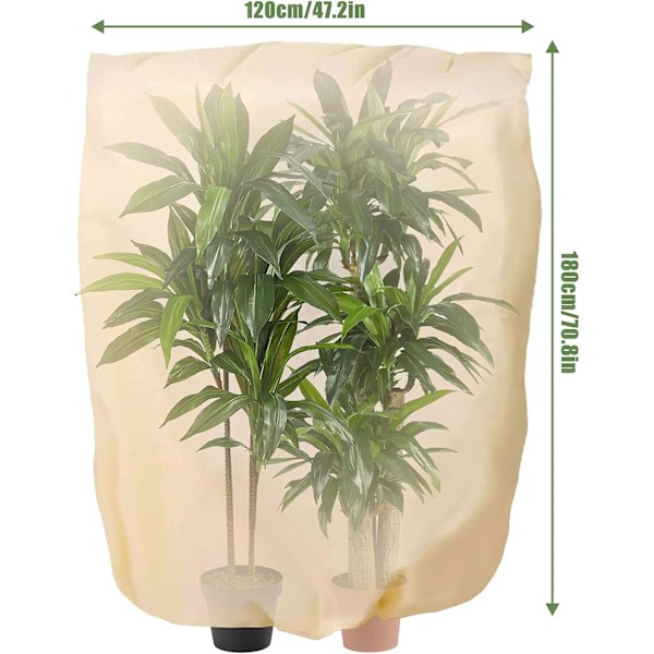 Växtskyddskåpa - 180x120 cm - beige - tjockt vinteröverdrag för växter - med justerbar dragsko