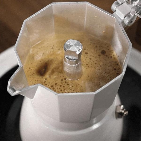 Klassisk moka-kanna - kaffekanna, med ergonomiskt handtag Snabb bryggning Kaffekanna Espressobryggare (Färg: Vit)