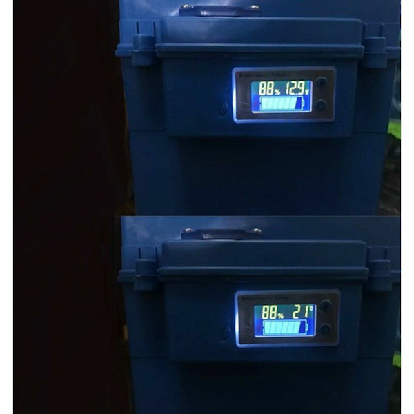 Multifunktionell 10-100V LCD-batterikapacitetsvoltmeter med temperaturvisning
