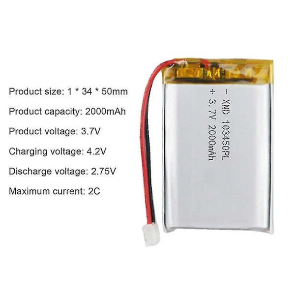 103450 3.7v 2000mah Lipo Polymer Litium uppladdningsbart batteri null ingen