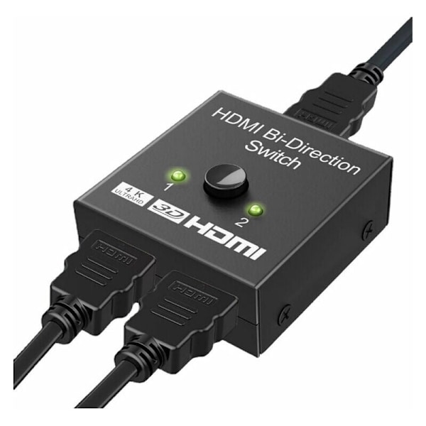 HDMI 4K 60Hz, Aluminium HDMI-splitter Manuell Bi-directional HDMI-switch 1 ingång 2 utgångar, Stödjer 4K 3D 1080P HDCP 2.2 HDR med PS5/4