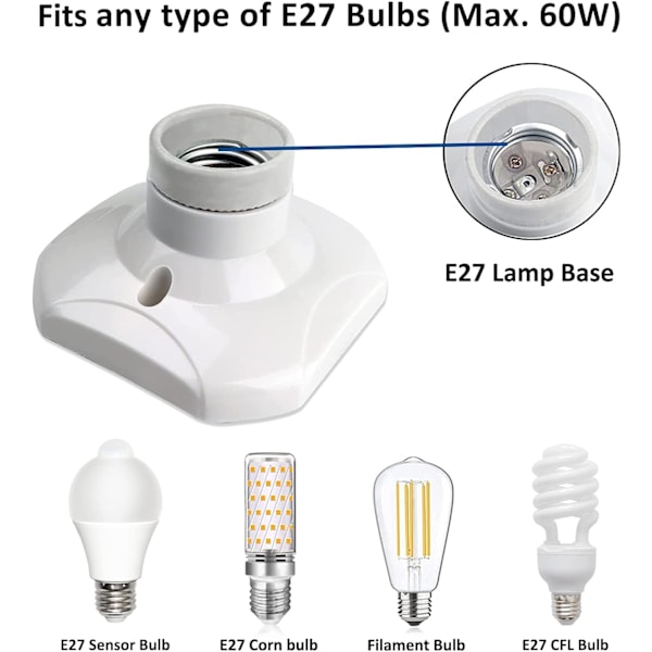 4 st E27 skruvsockel för tak, AC 220-240V, sockelhållare för LED-lampa, taklampbas vit plastlampbas för vägglampa