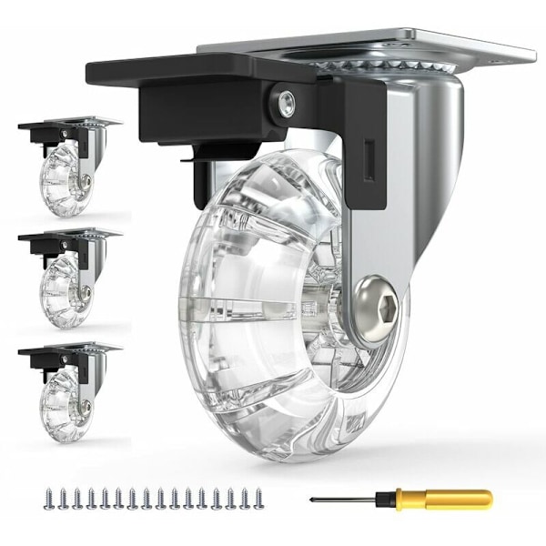 Sats med 4 möbelhjul med bromsar, vridbara hjul 360° rotation, upp till 600 kg, inga märken på golvet, skruvar ingår