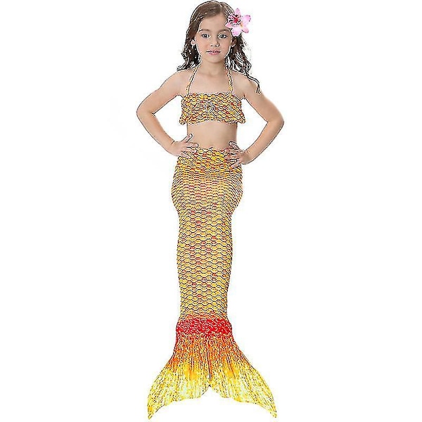 Barn Flickor Mermaid Tail Bikini Set Badkläder Baddräkt Badkläder F Orange 4-5 år