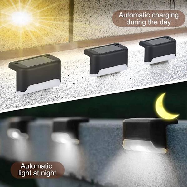 4-pack Vattentäta LED-solcellslampor för utomhusbruk, trappor, staket, trädgård, uteplats och uppfart (varmvit)