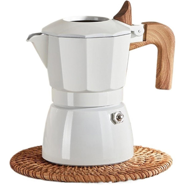 Klassisk moka-kanna - kaffekanna, med ergonomiskt handtag Snabb bryggning Kaffekanna Espressobryggare (Färg: Vit)