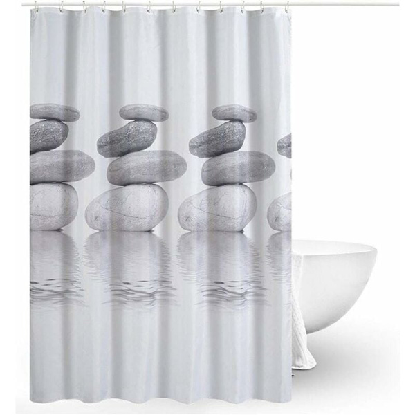 Duschdraperi i 1 del, duschdraperi i tyg, mögelbeständig duschdraperi, stenar, 100 % polyester, maskintvättbar (180 x 180 cm)