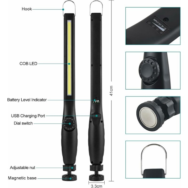 LED bärbar mekanikerlampa uppladdningsbar magnetisk garagelampa bärbar LED magnetisk arbetslampa [3 stycken] [Energiklass A+++]