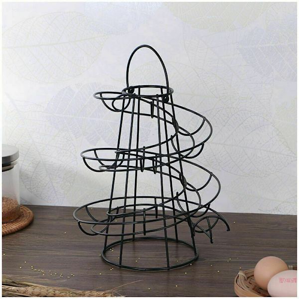 Äggdispenser Spiralförvaring Metall Järnspiral Äggställ Äggställ Kök 24x20x20cm Svart