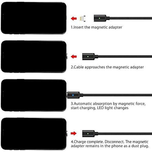 Magnetisk USB C-laddningskabel [3-pack 1,5 m] Magnetisk typ C-datakabel 2.1a höghastighetskabel typ C snabbladdningskabel för Samsung S9+ S9 S8+ svart