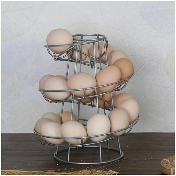 Äggdispenser Spiralförvaring Metall Järnspiral Äggställ Äggställ Kök 24x20x20cm Svart