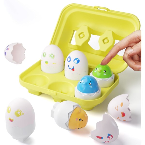 Påskägg småbarnsleksaker Set med 6, Montessori påskäggleksaker, matchande påskäggleksaker, färg och form Tidig lärande sensoriska leksaker