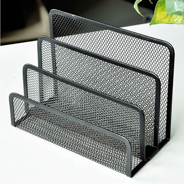 Brevback med 3 fack, Brevförvaring i metallnät, för dokument, papper, brev, svart
