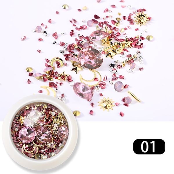 Glittrande nagelkonst DIY Rhinestones - ihålig måne stjärna (mikro pärluppsättning)