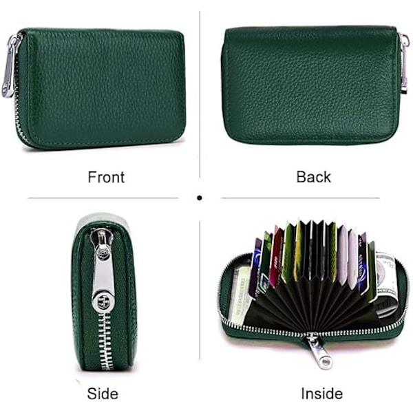 Herr Läder Dragkedja Plånbok Mini Kortfodral/med RFID-Blockeringsfunktion (grön)