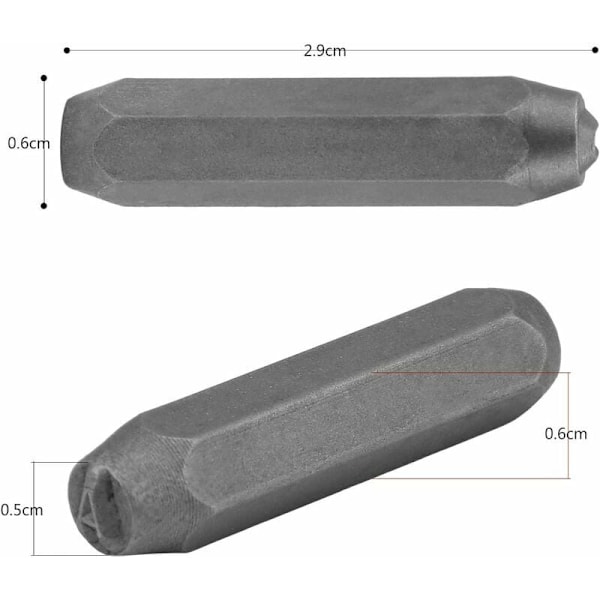 Sats med 38 metallstansar med siffror och bokstäver, stål