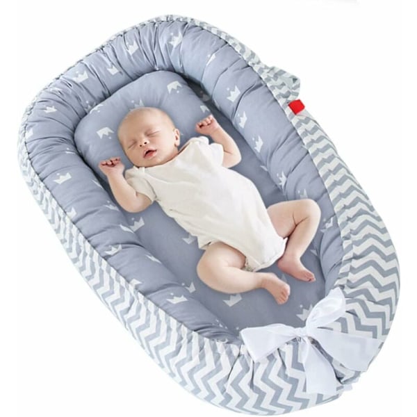 Baby Lounger Pod Bomull Andas Avtagbar Sovvagga Bärbar Nyfödd Kudde Säng Krona Grå