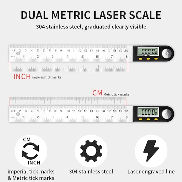 0-500 mm digital vinkelmätare 0-360° 2 i 1 rostfritt stål digital gradskiva med LCD-display vinkelmätning för konstruktion