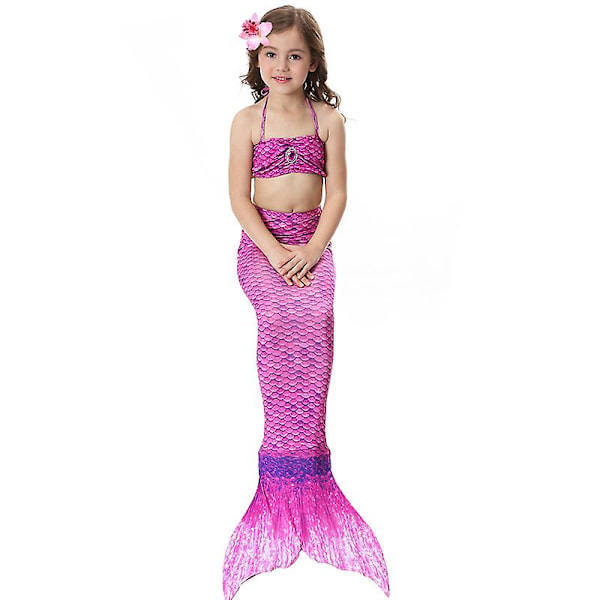 Girls Mermaid Tail Baddräkt Bikiniset Set Badkläder Badkar Lila 6-7 år