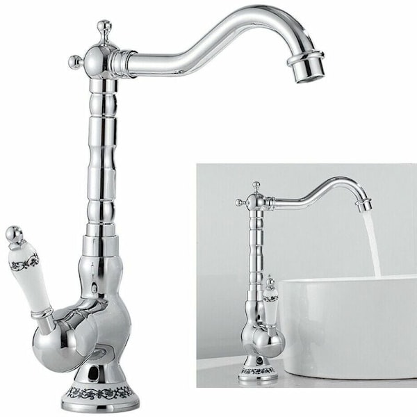 Retro köksblandare handfatsblandare diskho blandare kran badrum antik nostalgi silver