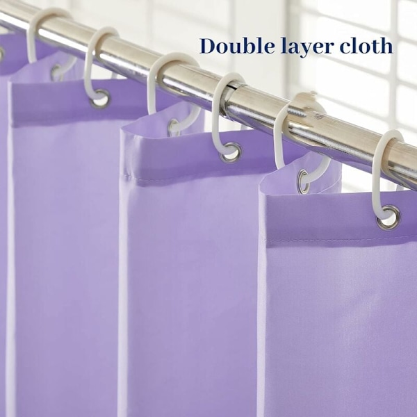 Duschdraperi Maskintvättbar Mögelbeständig Lila Tyg Polyester Textil Liten Vattentät Duschgardin för Badkar med 8 Krokar 120x180cm