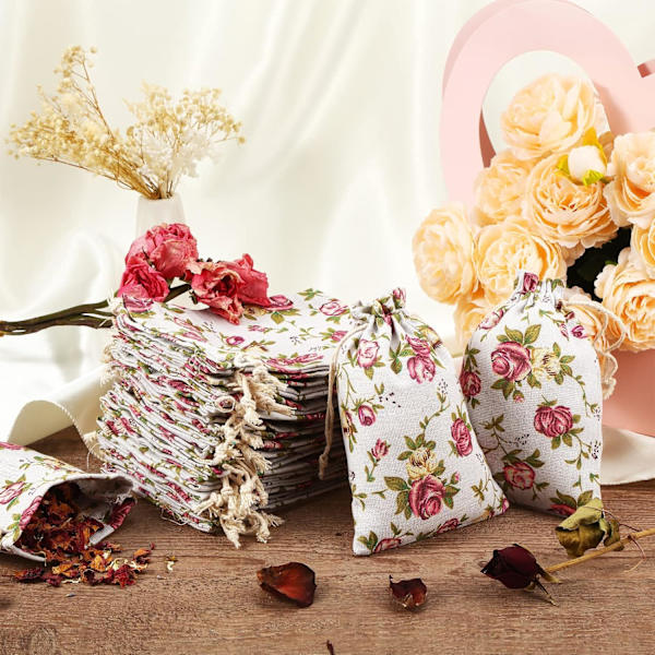 30 ST. Små rospåsar med dragsko Säckväv Blommapåsar Linnepresentpåsar Smyckesväskor för bröllop DIY Craft Party (5,1 x 7 tum)