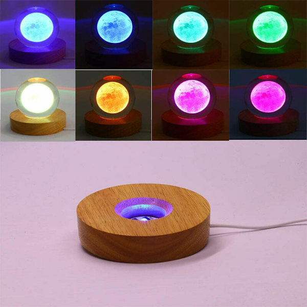 Solid trälampa bas hållare, roterande display stativ, laddningsbart tillbehör, med fjärrkontroll, LED-ljus