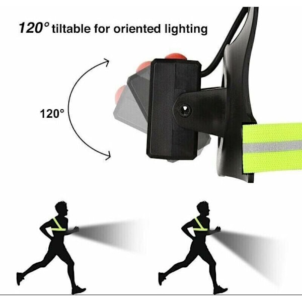 USB-laddningsbar LED-löpljus, 120° justerbar bröstlampa, 500 lumen, löpljus med reflexremsor för jogging, promenader