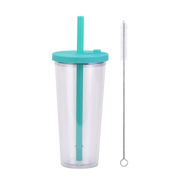 Återanvändbar Bubble Tea Cup med trälock, sugrör i rostfritt stål, rengöringsborste - grå plastgradient grön vit - 700ml - Jxlgv null ingen