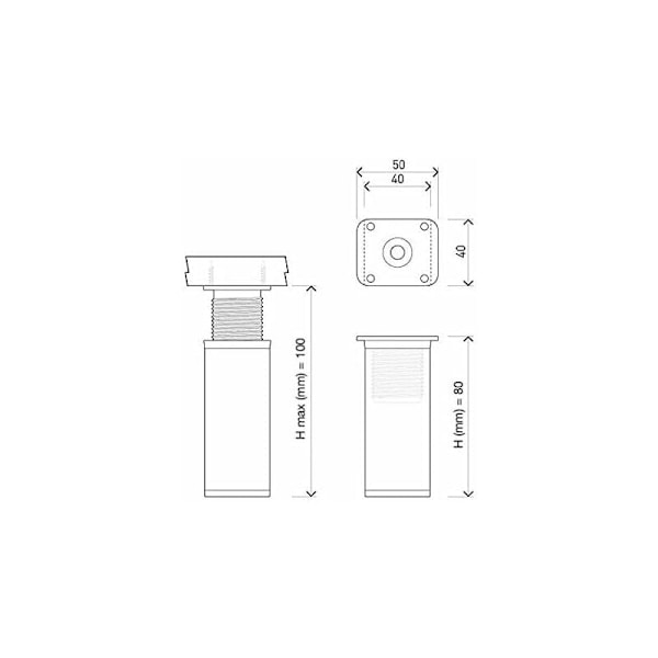 Möbelben - Justerbart soffben - Justerbart möbelben - Set om 4 - Vinklat 40x40mm ，Tillbehör ingår - 80mm Vit
