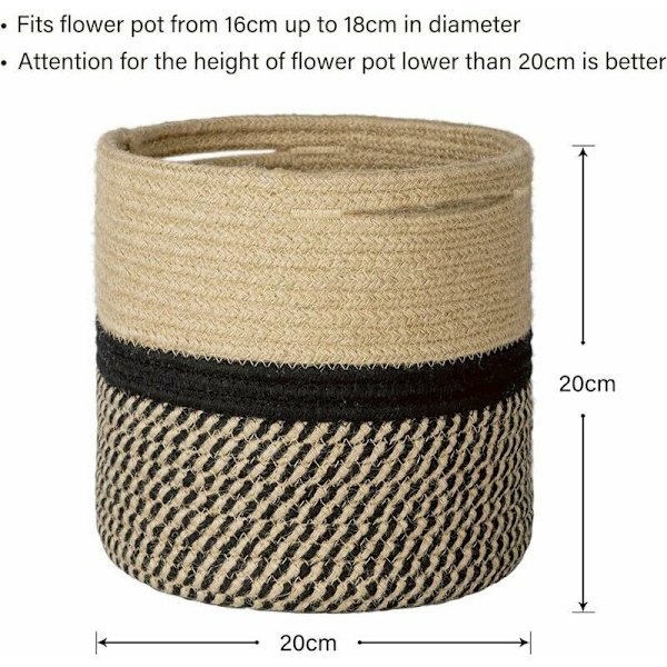 Vävd bomullsrepkorg för 20 cm blomkruka golv inomhus krukor, 20 cm x 20 cm förvaringskorg organizer modern heminredning