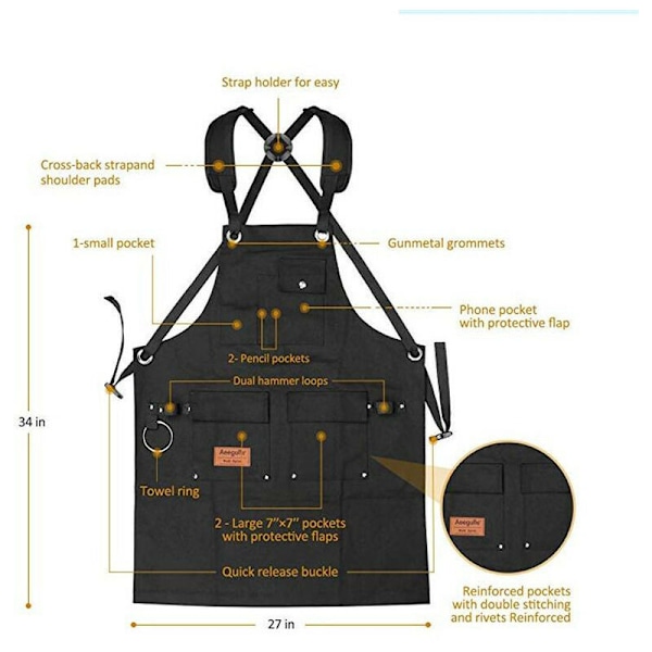 Snickarförkläde med 10 verktygsfickor - Slitstarkt canvas-svetsförkläde