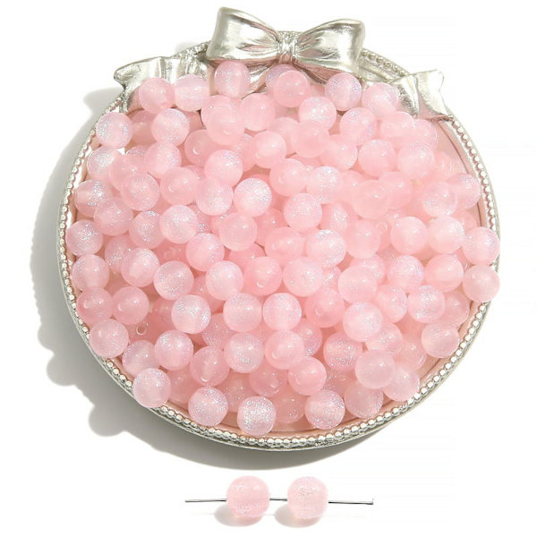 100 st 10 mm hartsformade kvicksand runda distanspärlor för DIY handgjorda halsbandssnöre (rosa)