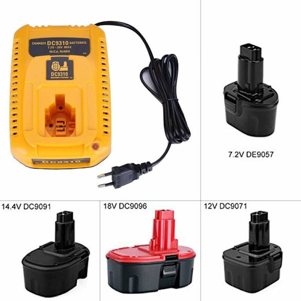 DC9310 DW9116 Laddare för Dewalt 7.2v-20v Laddare Ni-Cd & Ni-Mh Batterier Dc9096/Dc9098/Dc9099/Dw9099/De9095/Dc9091 (Typ 1)