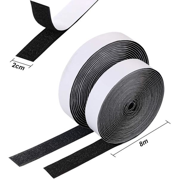 Dubbelsidig självhäftande tejp, starkt självhäftande kardborreband, 20 mm x 8 m, självhäftande kardborreband, för fotoramar, mattor, myggnät