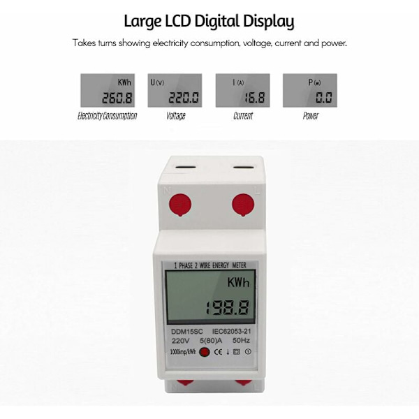 DDM15SC Enfasig Multifunktionsmätare för elmätare 220V/50Hz 5-80A