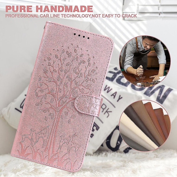Kompatibel Iphone 13 Pro Max Case Cover Embossing Etui Coque - Rosa träd och rådjur null ingen