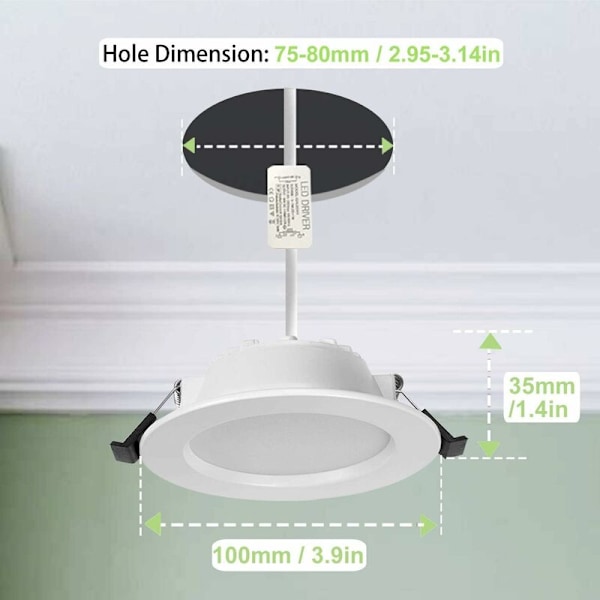 10 st Ultraplatta Infällda LED-strålkastare, Ip44 5W 310 Lumen, Neutral Vit 4000k, 35mm Integrerad LED-strålkastare För Kök Sovrum - Ac85-265v