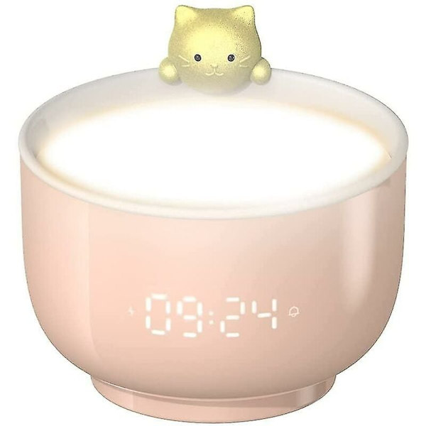 Söt katt väckarklocka med touch väckarklocka, LED nattlampa, snooze-funktion, USB-laddning, personlig väckarklocka (rosa)