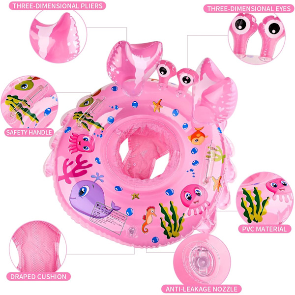 Baby simring, uppblåsbar baby flytring med säkerhetssäte för småbarn/spädbarn 6-48 månader, barnstorlek flytring（Rosa）