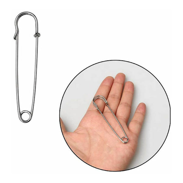 Paket med 30 stora säkerhetsnålar 7,5 cm gjorda av robust metall, för filtar, hantverk, kjolar, kiltar, silver