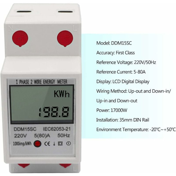 DDM15SC Enfasig Multifunktionsmätare för elmätare 220V/50Hz 5-80A